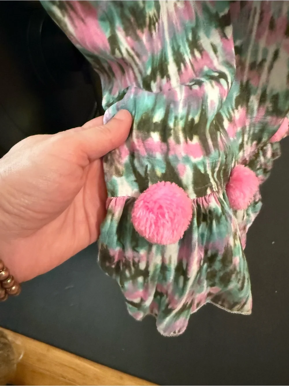 Vintage Havana Sundress with Pom-Poms, Size 10/12